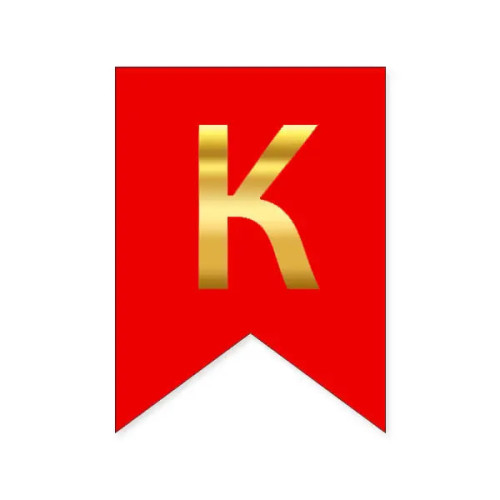 Буква К на флажке 16*12 см для индивидуальных надписей Красный и золото