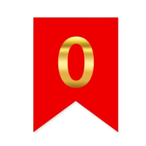 Цифра 0 на флажке 6*12 см для индивидуальных надписей Красный и золото