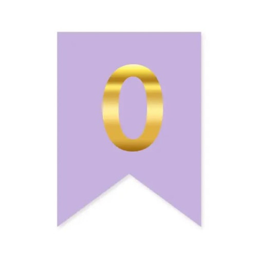Цифра 0 на флажке 6*12 см для индивидуальных надписей Сирень и золото