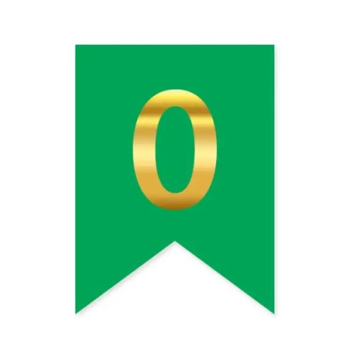 Цифра 0 на флажке 6*12 см для индивидуальных надписей Зеленый и золото