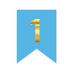 Цифра 1 на флажке 6*12 см для индивидуальных надписей Голубой и золото