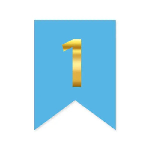 Цифра 1 на флажке 6*12 см для индивидуальных надписей Голубой и золото