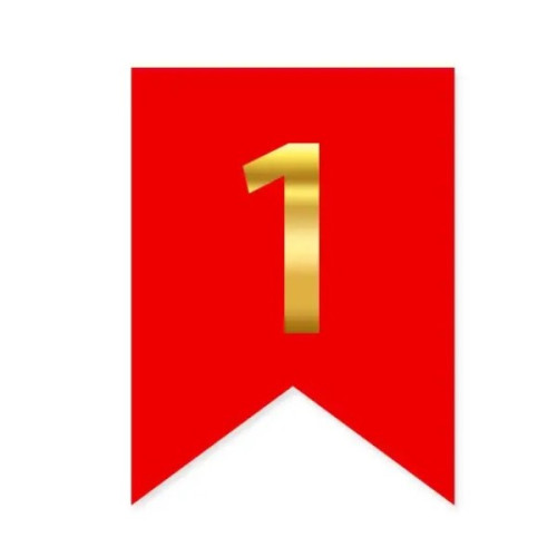 Цифра 1 на флажке 6*12 см для индивидуальных надписей Красный и золото