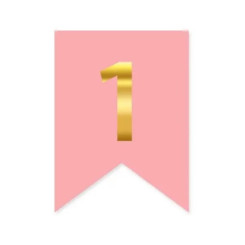 Цифра 1 на флажке 6*12 см для индивидуальных надписей Розовый и золото