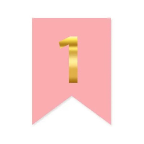 Цифра 1 на флажке 6*12 см для индивидуальных надписей Розовый и золото