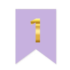 Цифра 1 на флажке 6*12 см для индивидуальных надписей Сирень и золото