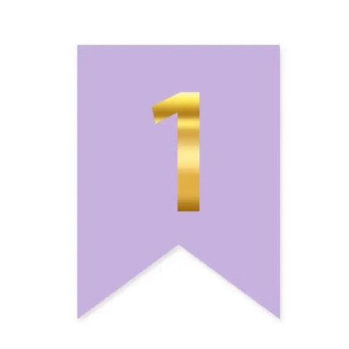 Цифра 1 на флажке 6*12 см для индивидуальных надписей Сирень и золото