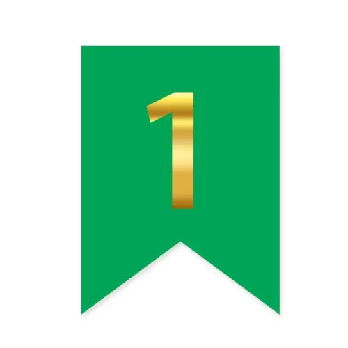 Цифра 1 на флажке 6*12 см для индивидуальных надписей Зеленый и золото