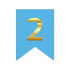 Цифра 2 на флажке 6*12 см для индивидуальных надписей Голубой и золото