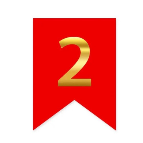 Цифра 2 на флажке 6*12 см для индивидуальных надписей Красный и золото