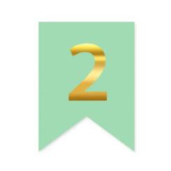 Цифра 2 на флажке 6*12 см для индивидуальных надписей Мята и золото