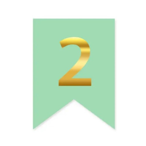 Цифра 2 на флажке 6*12 см для индивидуальных надписей Мята и золото