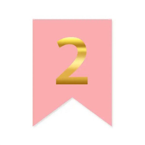 Цифра 2 на флажке 6*12 см для индивидуальных надписей Розовый и золото Цифра 2 на флажке 6*12 см для индивидуальных надписей Розовый и золото
