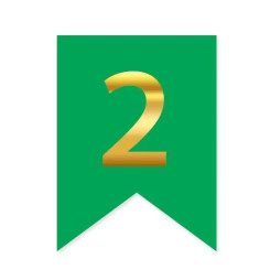 Цифра 2 на флажке 6*12 см для индивидуальных надписей Зеленый и золото