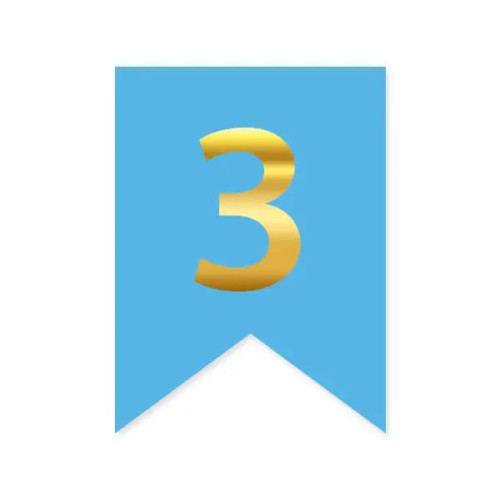 Цифра 3 на флажке 6*12 см для индивидуальных надписей Голубой и золото