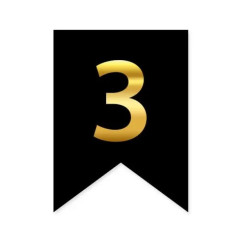 Цифра 3 на флажке 6*12 см для индивидуальных надписей Черный и золото 
