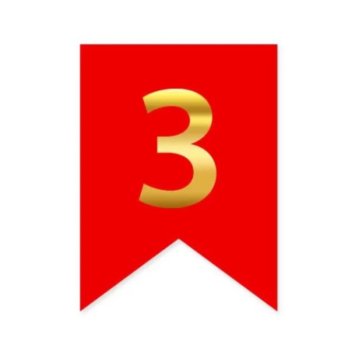 Цифра 3 на флажке 6*12 см для индивидуальных надписей Красный и золото