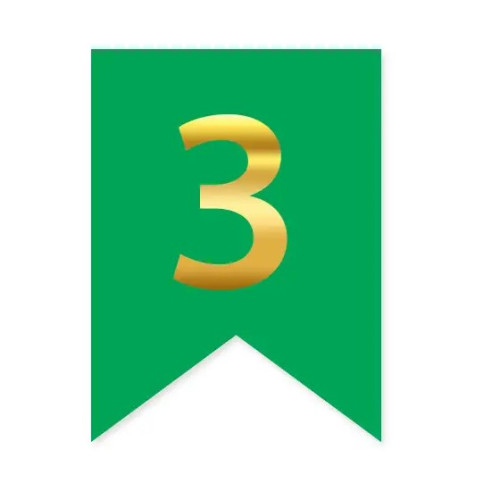 Цифра 3 на флажке 6*12 см для индивидуальных надписей Зеленый и золото