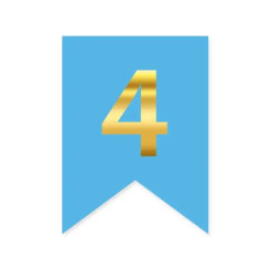 Цифра 4 на флажке 6*12 см для индивидуальных надписей Голубой и золото