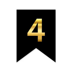 Цифра 4 на флажке 6*12 см для индивидуальных надписей Черный и золото 