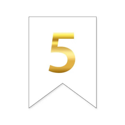 Цифра 5 на флажке 6*12 см для индивидуальных надписей Белый и золото