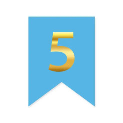 Цифра 5 на флажке 6*12 см для индивидуальных надписей Голубой и золото