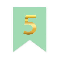 Цифра 5 на флажке 6*12 см для индивидуальных надписей Мята и золото