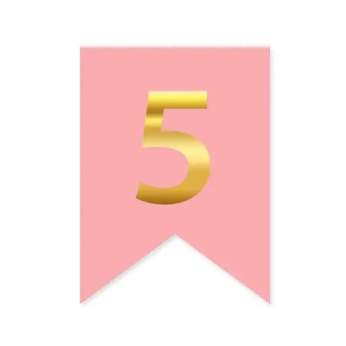 Цифра 5 на прапорці 6*12 см для індивідуальних написів Рожевий і золото
