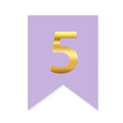 Цифра 5 на флажке 6*12 см для индивидуальных надписей Сирень и золото