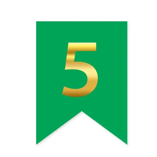 Цифра 5 на флажке 6*12 см для индивидуальных надписей Зеленый и золото