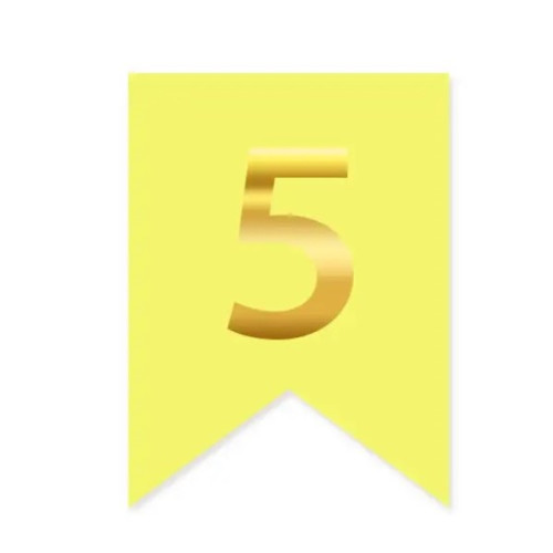 Цифра 5 на флажке 6*12 см для индивидуальных надписей Желтый и золото