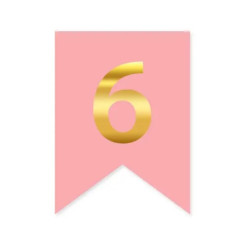 Цифра 6 на флажке 6*12 см для индивидуальных надписей Розовый и золото