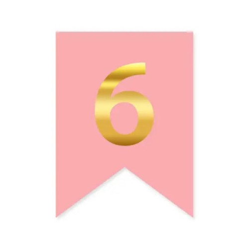 Цифра 6 на флажке 6*12 см для индивидуальных надписей Розовый и золото