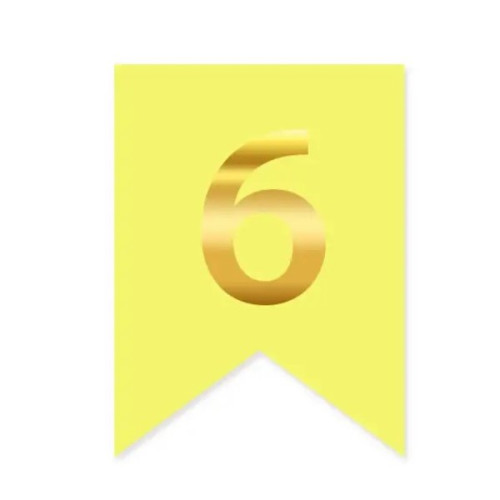 Цифра 6 на флажке 6*12 см для индивидуальных надписей Желтый и золото