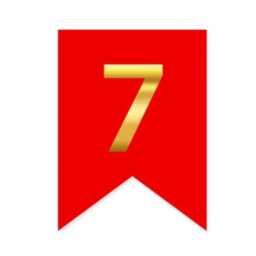 Цифра 7 на флажке 6*12 см для индивидуальных надписей Красный и золото
