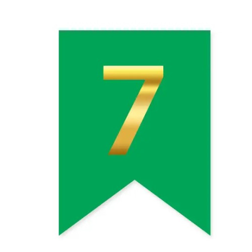Цифра 7 на флажке 6*12 см для индивидуальных надписей Зеленый и золото