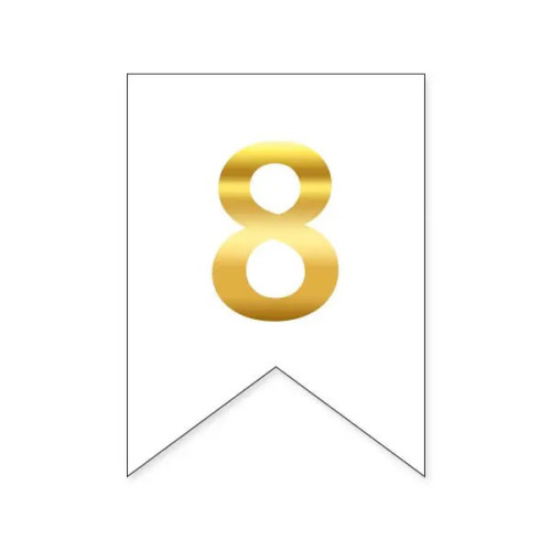 Цифра 8 на флажке 6*12 см для индивидуальных надписей Белый и золото