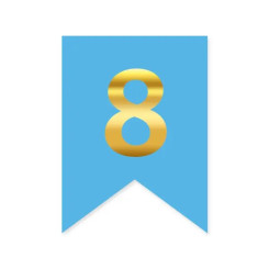 Цифра 8 на флажке 6*12 см для индивидуальных надписей Голубой и золото