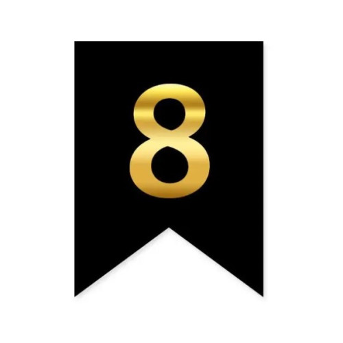 Цифра 8 на флажке 6*12 см для индивидуальных надписей Черный и золото