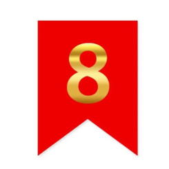 Цифра 8 на флажке 6*12 см для индивидуальных надписей Красный и золото