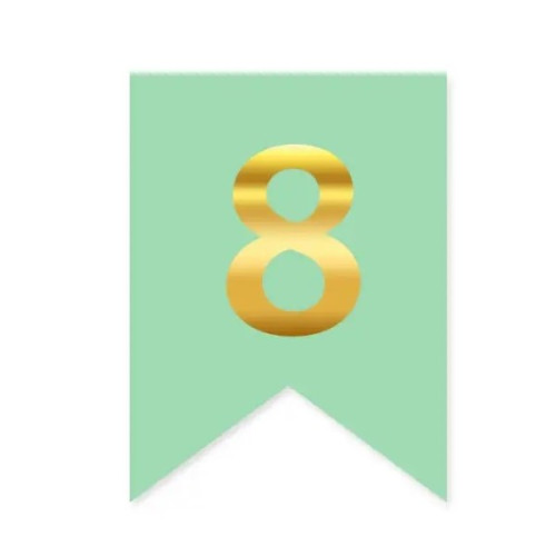 Цифра 8 на флажке 6*12 см для индивидуальных надписей Мята и золото