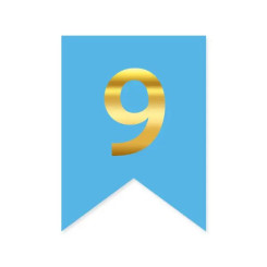 Цифра 9 на флажке 6*12 см для индивидуальных надписей Голубой и золото