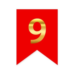 Цифра 9 на флажке 6*12 см для индивидуальных надписей Красный и золото