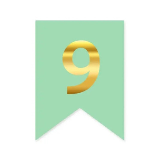 Цифра 9 на флажке 6*12 см для индивидуальных надписей Мята и золото