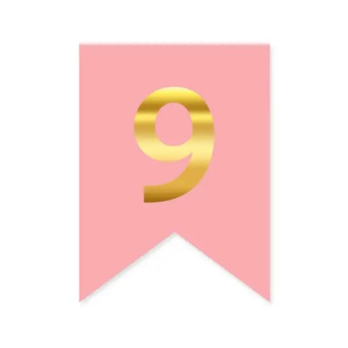 Цифра 9 на прапорці 6*12 см для індивідуальних написів Рожевий і золото