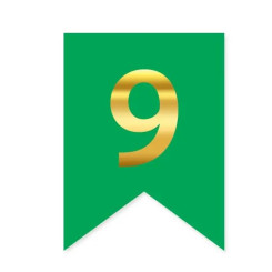 Цифра 9 на флажке 6*12 см для индивидуальных надписей Зеленый и золото
