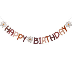 Надпись картонная 14х10 см Happy birthday Ромашки Коричневый 2 м 