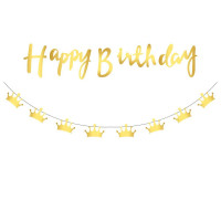 Надпись картонная Happy Birthday прописью с коронами Золото 1,5 метра