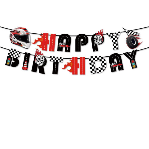 Надпись картонная Happy birthday Мотогонки Красный и черный