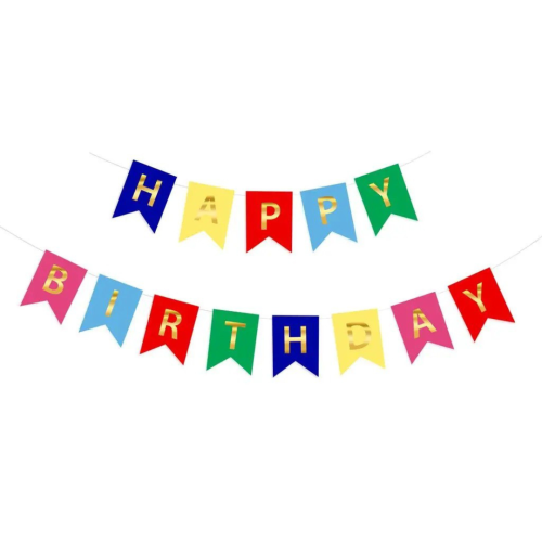 Надпись картонная на флажках 16х12 см Happy Birthday Разноцветный 2,3 метра